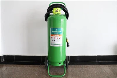 Can a wheeled fire extinguisher be used in a gas station?
